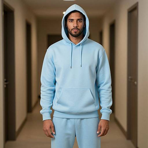 Man in Light Blue Hoodie Outfit