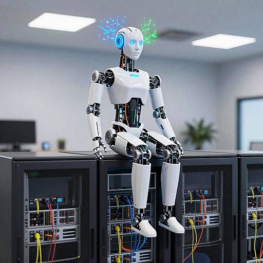 Human Robot on Superintelligent Server Cluster