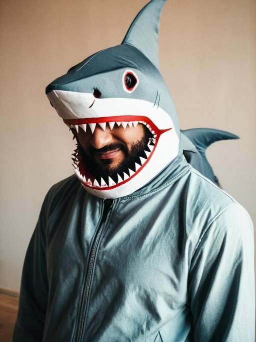Man Wearing Realistic Shark Costume