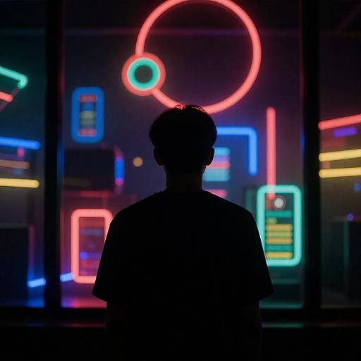 Neon Cyberpunk Interior Silhouette Photograph