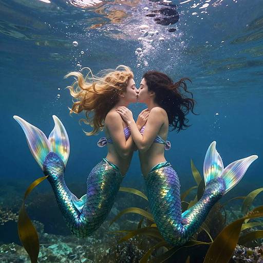 Tender Mermaid Kiss Underwater Scene