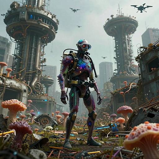 Bio-smuggler in Overgrown Cyberpunk Ruins