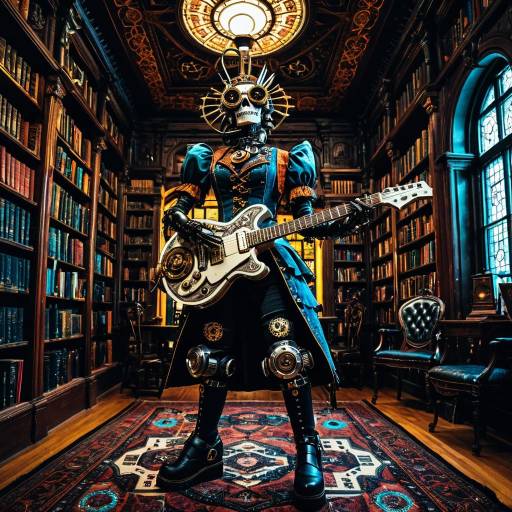 Steampunk Librarian Robot Rocking Out