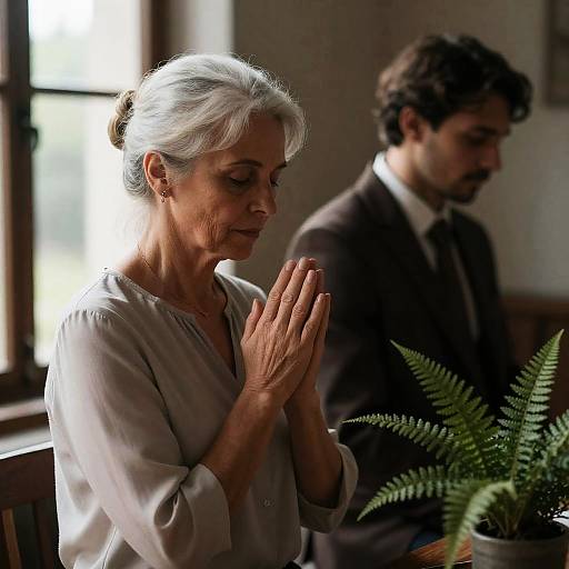 Middle-aged Woman Praying Indoors