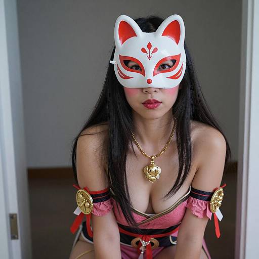Asian Woman in Fox Mask Costume