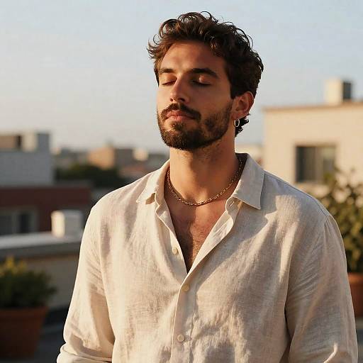 Serene Urban Rooftop Portrait in Gold