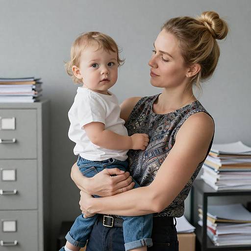 Mother Holding Toddler in Office