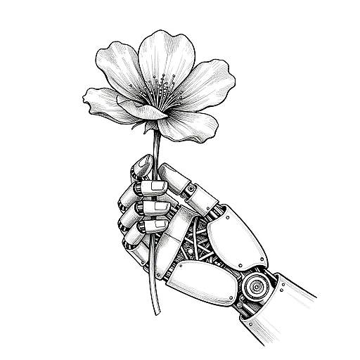 Robotic Hand Holding Delicate Flower