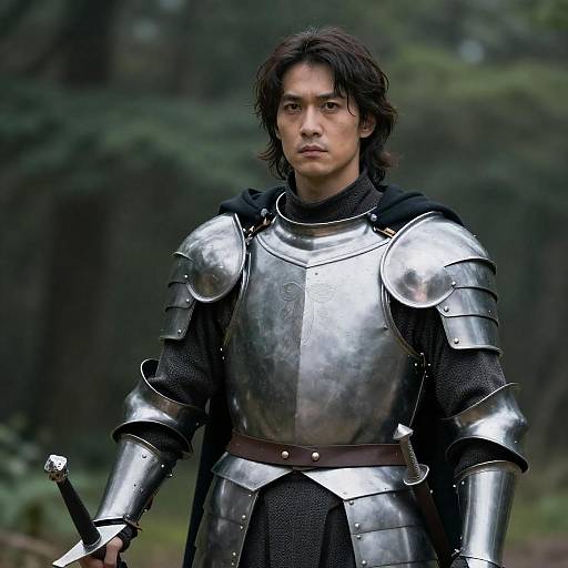 Armored Swordsman in Forest Portrait