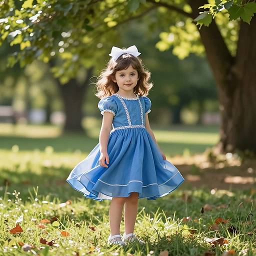 Young Girl in Flowing Blue Dress
