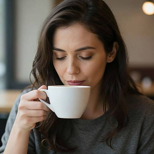 Woman Smelling Coffee Cup