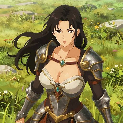 Female Warrior in Ornate Armor in Meadow