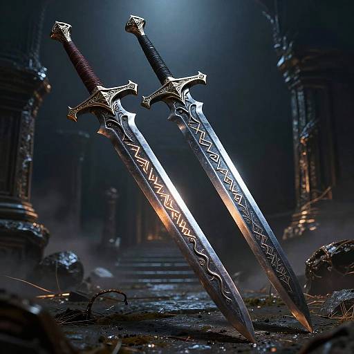 Twisted Swords with Glowing Runes