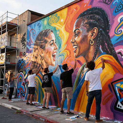 Vibrant Artists Creating Urban Mural