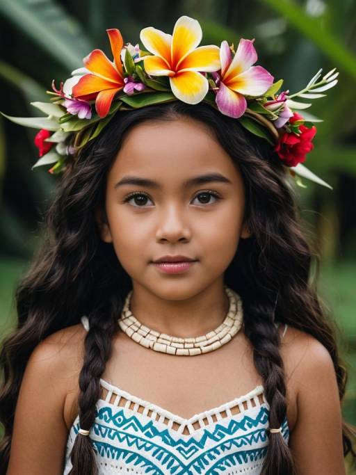 Young Girl in Moana Costume with Flower Crown