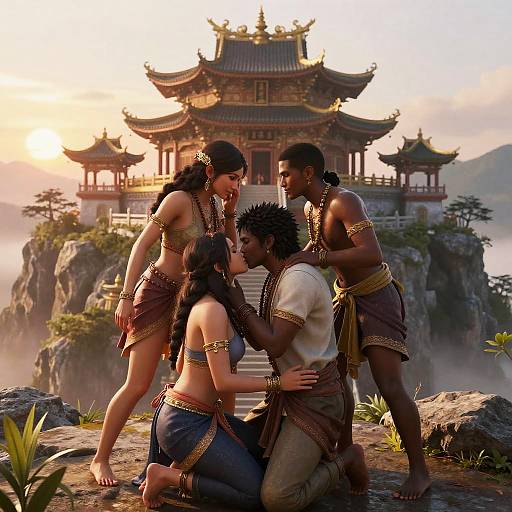 Passionate Sunset at Mountain Temple