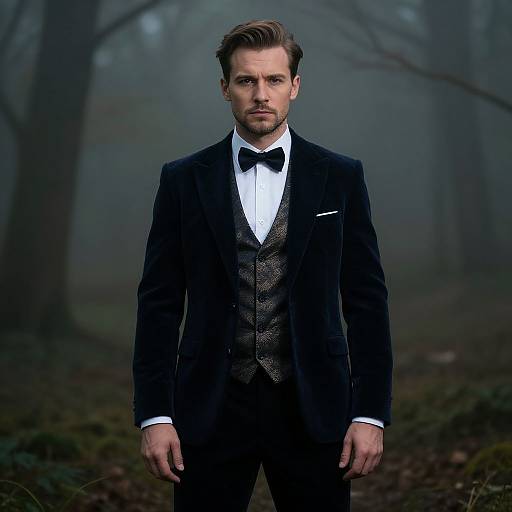 Handsome Man in Foggy Forest