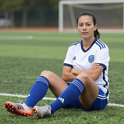 Female Soccer Player in Uniform Sitting