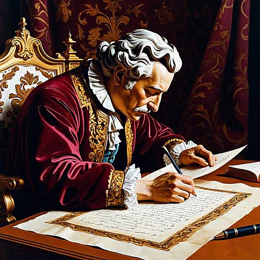 Baroque Playwright Sculpture Writing on Parchment