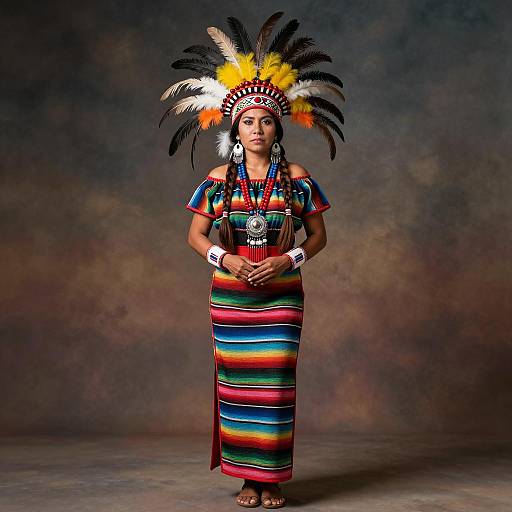 Native American Woman in Traditional Aztec Attire