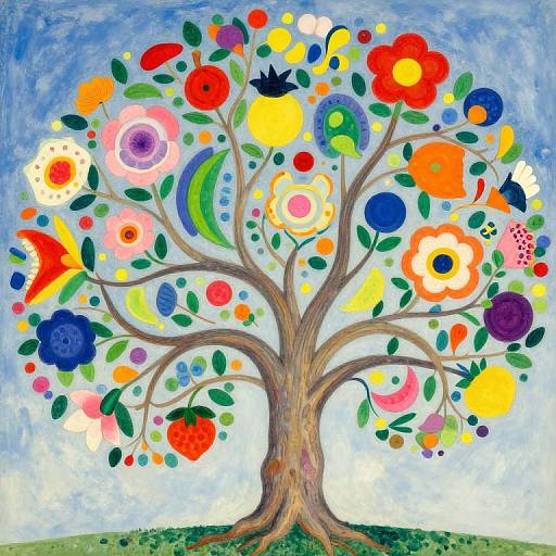 Whimsical Tree with Vibrant Blooms
