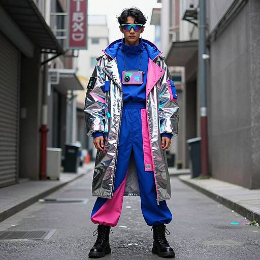 Futuristic Cyberpunk Fashion in Urban Alley