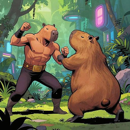 Futuristic Capybara Comic Battle