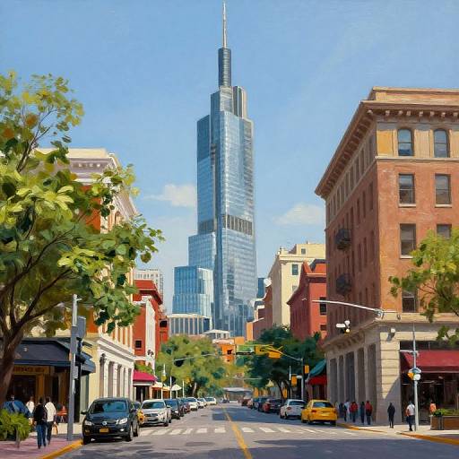 Vibrant Oil Painting of City Street