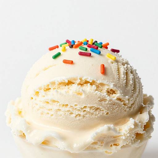 Close-up photograph of a vanilla cupcake with creamy white frosting, topped with colorful sprinkles, against a bright white background.
