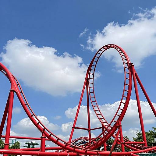 Vibrant Red Roller Coaster on Sunny Day