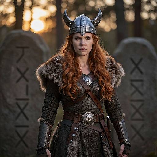 Fierce Viking Warrior Woman at Sunset