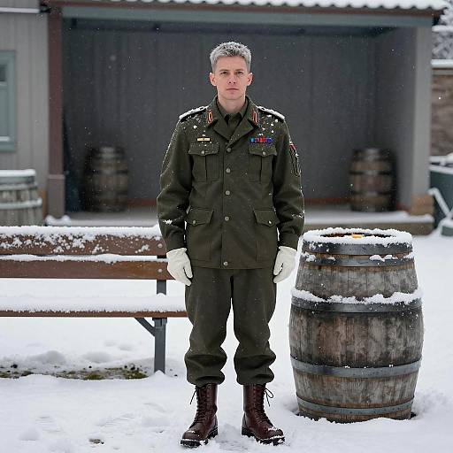Soldier in Snowy Wilderness Setting