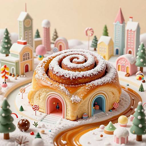 Whimsical Cinnamon Roll Candy City