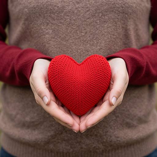 Hands Cradling Red Knitted Heart