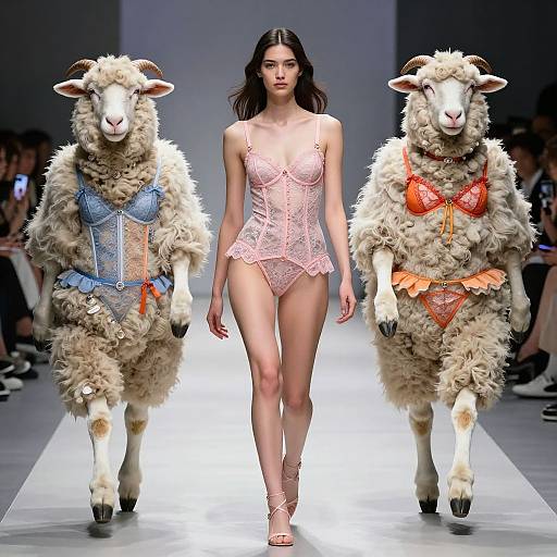 Surreal Sheep in Avant-Garde Lingerie