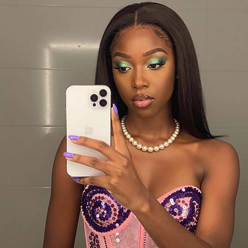 Elegant Black Woman Taking Selfie