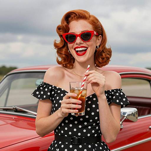 Retro Woman in Vintage Style Smiling