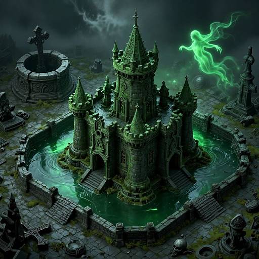Eerie Green Stone Castle Scene