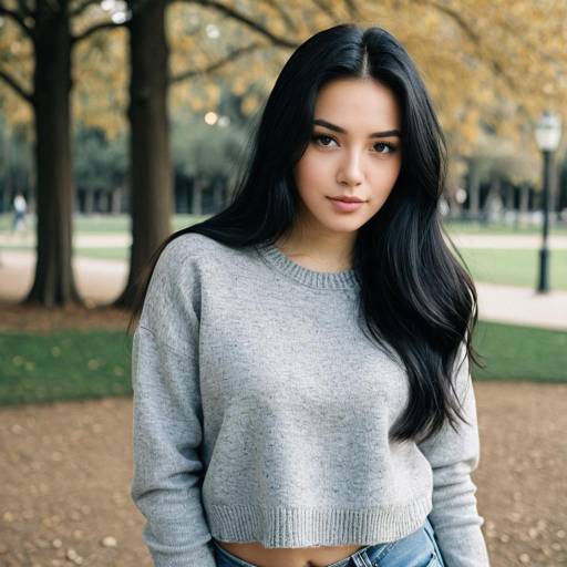 Young Woman in Grey Cropped Sweater Outdoors