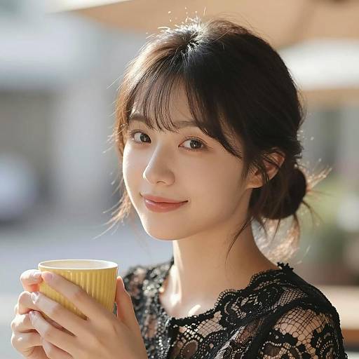 Asian Woman Holding Yellow Cup