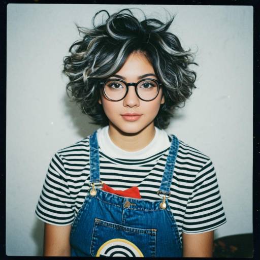 Young Woman with Messy Curly Hair and Round Glasses