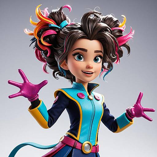 Disney-Style Animated Female Character in Colorful Outfit