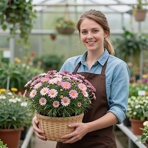 Smiling Woman with Flower Basket