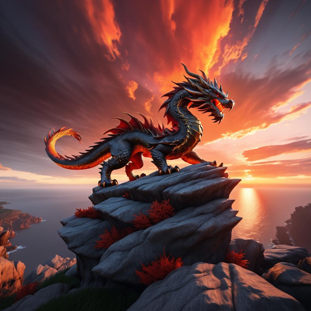 Epic Dragon on Cliff with Fiery Sky