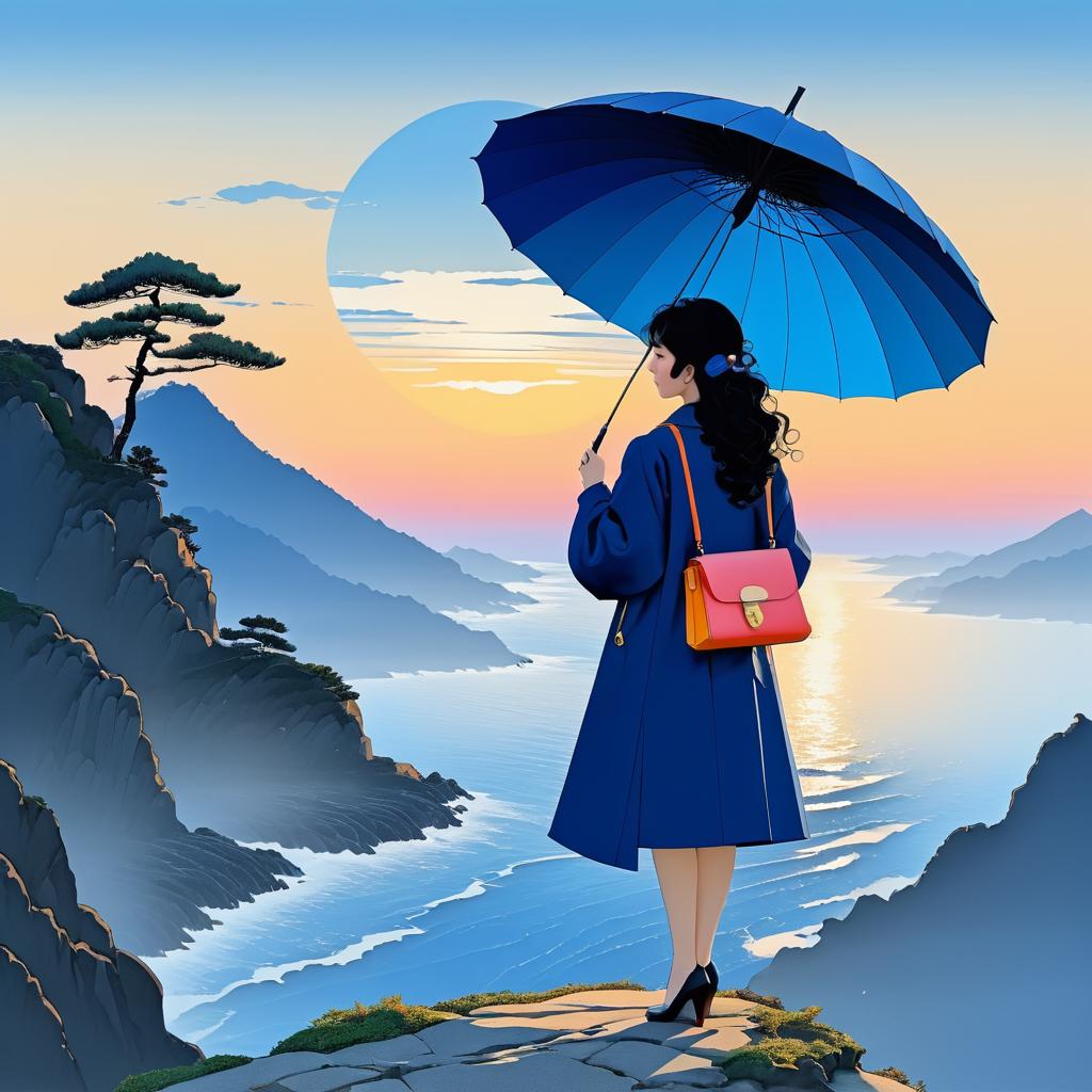 Elegant Sunset: Woman in Blue Jacket