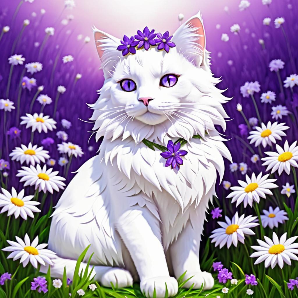 Whimsical Cat in Floral Fantasy Setting