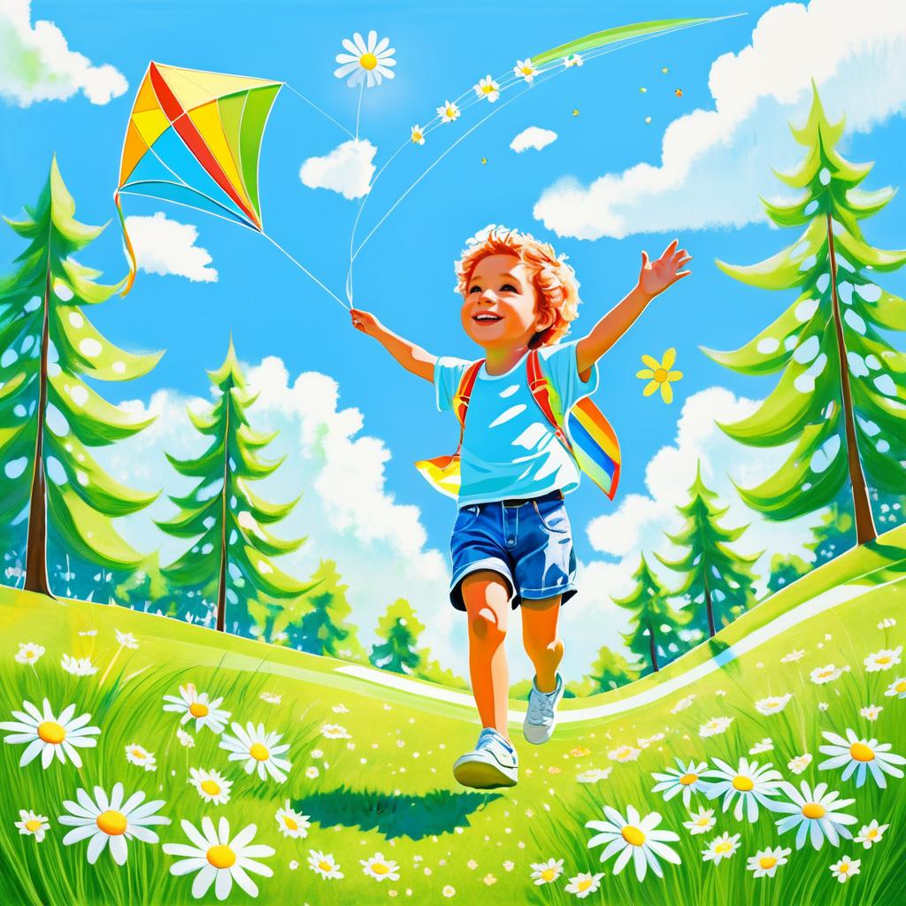 Cheerful Kid Flying a Kite in Nature