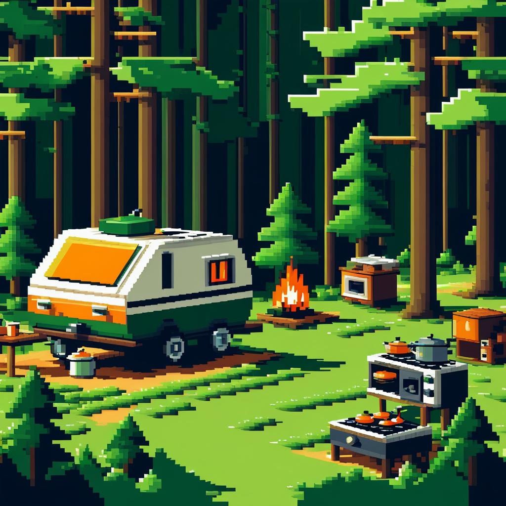 Charming 8-Bit Forest Camping Scene