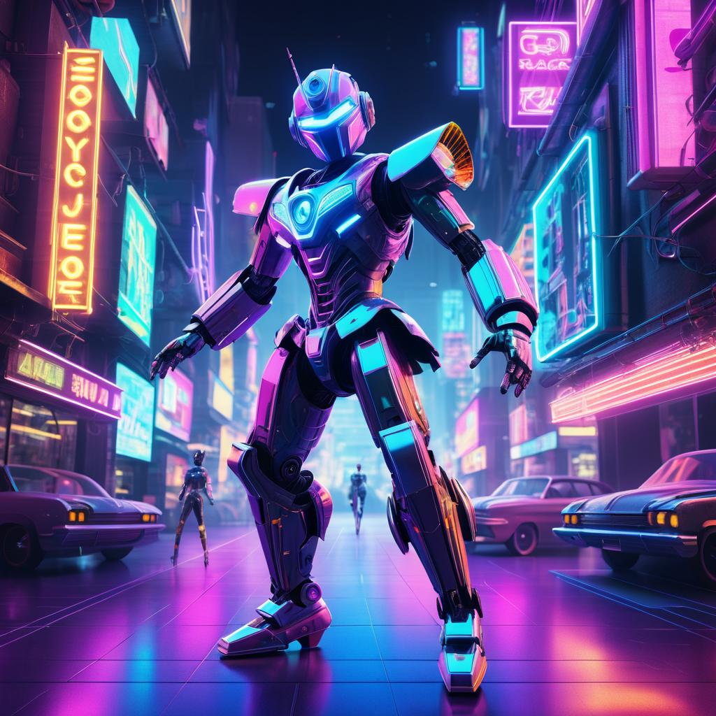 Retro Robot Dancer in Neon City