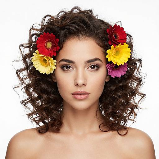 Natural Hair Woman with Vibrant Flowers